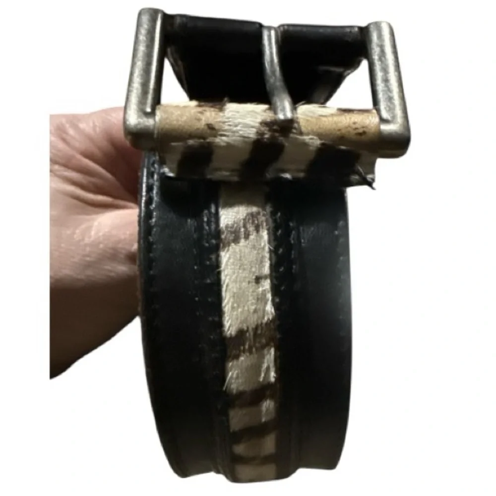 Linea Pelle Handmade Zebra Pony Hair Statement Belt Leather Western 38” Small
